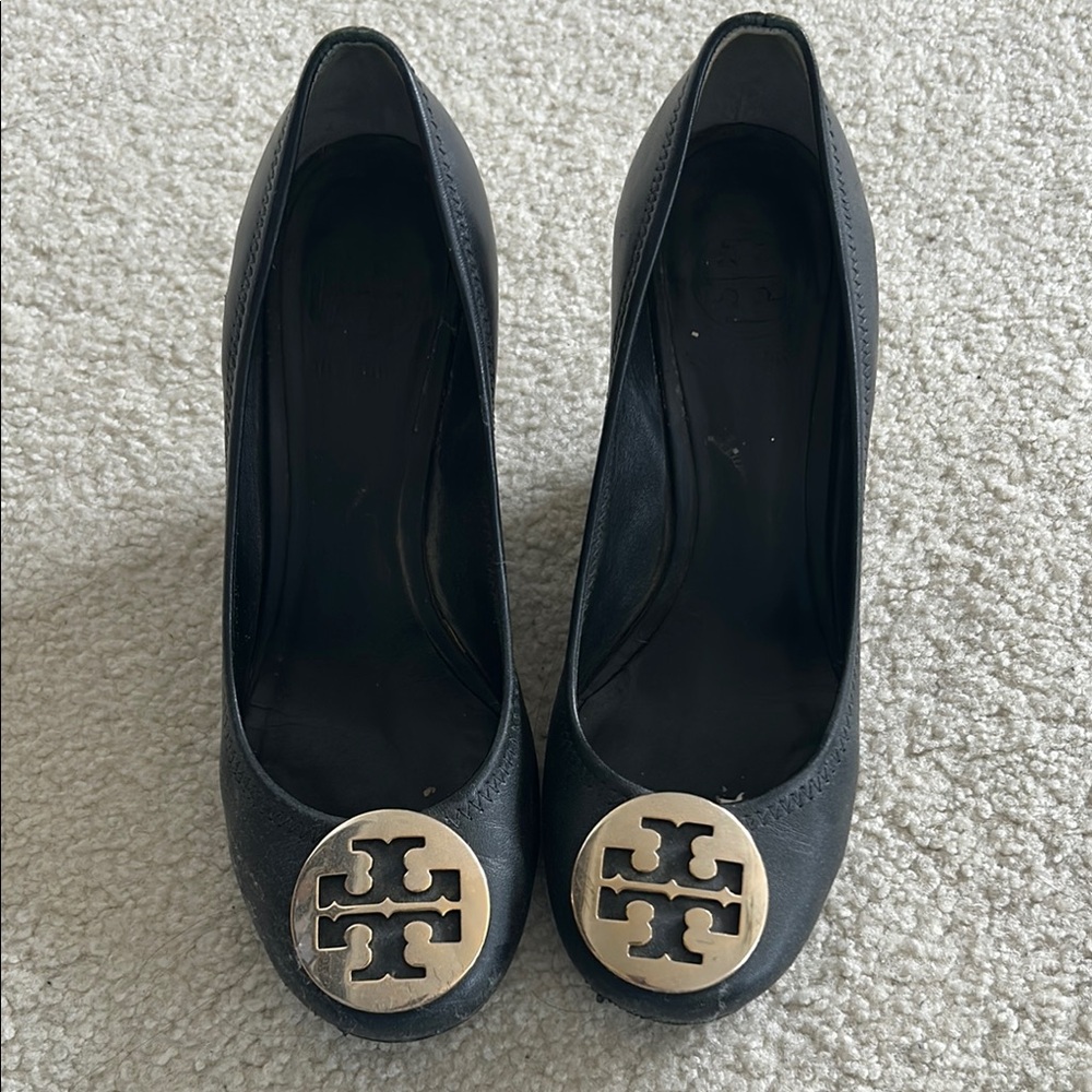 Tory Burch Black Leather Wedges